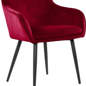 Armlehnstuhl SALESFEVER Stühle Gr. B/H/T: 61 cm x 85 cm x 45 cm, Samtvelours Samtoptik, rot (rot, schwarz, schwarz) Armlehnstühle mit Diamantsteppung auf der Rückseite