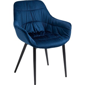 Armlehnstuhl SALESFEVER Stühle Gr. B/H/T: 63 cm x 81,5 cm x 61 cm, Samt-Polyester Samtoptik, Armlehnstuhl mit Wabensteppung Samt Blau + Metall, blau (blau, schwarz, schwarz) Armlehnstühle