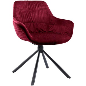Armlehnstuhl SALESFEVER Stühle Gr. B/H/T: 64 cm x 82 cm x 53 cm, Samtoptik-Polyester Samtoptik, Armlehnstuhl mit Wabensteppung Samt Rot + Metall, rot (rot, schwarz) Armlehnstühle 360 Drehfunktion