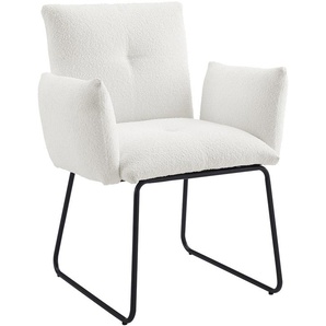 Armlehnstuhl SALESFEVER Stühle Gr. B/H/T: 73,5 cm x 87 cm x 64,5 cm, Bouclé uni, Armlehnstuhl Bouclé Stoff Weiß + Metall, weiß (weiß, schwarz) Armlehnstühle