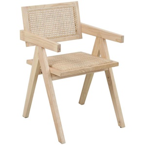 Armlehnstuhl SIT Stühle Gr. B/H/T: 52 cm x 78 cm x 58 cm, gepolsteter Sitz-Rücken und Sitz mit Rattan + Massivholz, beige (natur, natur) Armlehnstühle