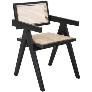 Armlehnstuhl SIT Stühle Gr. B/H/T: 52 cm x 78 cm x 58 cm, gepolsteter Sitz-Rücken und Sitz mit Rattan + Massivholz, schwarz (schwarz, natur, schwarz) Armlehnstühle
