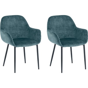 Armlehnstuhl SIT Stühle Gr. B/H/T: 60 cm x 84 cm x 57,5 cm, 2 St., Samt Samtoptik-uni, Blau + Metall, blau (blau, schwarz, schwarz) Armlehnstühle