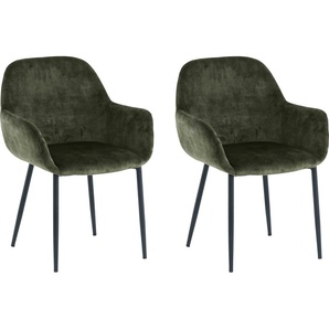 Armlehnstuhl SIT Stühle Gr. B/H/T: 60 cm x 84 cm x 57,5 cm, 2 St., Samt Samtoptik-uni, Grün + Metall, grün (grün, schwarz, schwarz) Armlehnstühle glamouröser Bezug in Samtoptik