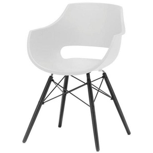 Armlehnstuhl, Weiß, Holz, Kunststoff, Buche, massiv, rund, 60x85x54 cm, Esszimmer, Stühle, Esszimmerstühle, Vierfußstühle