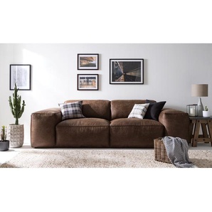 Bigsofa Manchester Antiklederlook Braun/Braun Webstoff 254 x 75 x 95cm Industrial