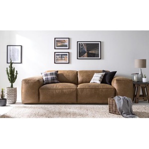 Bigsofa Manchester Antiklederlook Braun/Camel Webstoff 254 x 75 x 95cm Industrial