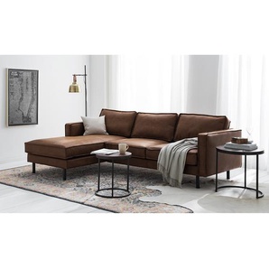 Ecksofa Braun/Braun Microfaser Yaka 236 x 81 x 164cm Longchair davorstehend links ohne Schlaffunktion Industrial