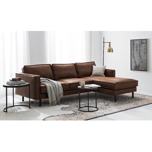 Ecksofa Braun/Braun Microfaser Yaka 236 x 81 x 164cm Longchair davorstehend rechts ohne Schlaffunktion Industrial