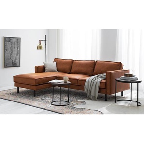 Ecksofa Braun/Cognac Microfaser Yaka 236 x 81 x 164cm Longchair davorstehend links ohne Schlaffunktion Industrial