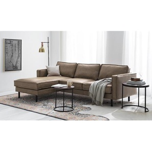 Ecksofa Braun/Muskat Microfaser Yaka 236 x 81 x 164cm Longchair davorstehend links ohne Schlaffunktion Industrial