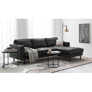 Ecksofa Schwarz/Schwarz Microfaser Yaka 236 x 81 x 164cm Longchair davorstehend rechts ohne Schlaffunktion Industrial