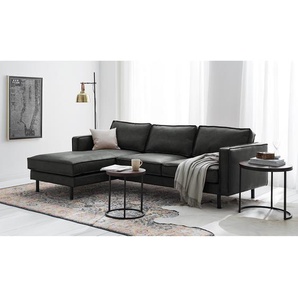 Ecksofa Schwarz/Schwarz Microfaser Yaka 236 x 81 x 164cm Longchair davorstehend links ohne Schlaffunktion Industrial