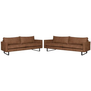 Polstergarnitur Liel - 3-2 Braun/Cognac Microfaser Priya 222 x 84 x 94cm Industrial