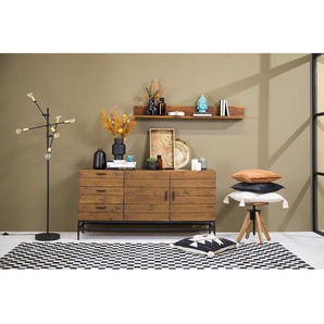 ars manufacti Sideboard Grasby Dunkelbraun/Schwarz Altholz Pinie/Metall 160x80x45 cm (BxHxT) Industrial