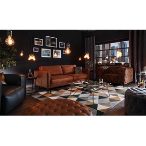 3-Sitzer Sofa Braun/Cognac Microfaser Yaka 207 x 81 x 96cm Industrial