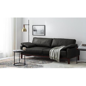 3-Sitzer Sofa Schwarz Echtleder Cerys 211 x 81 x 96cm Dunkelbraun Industrial