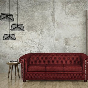 3-Sitzer Sofa Rot Kunstleder Giana 203 x 72 x 86cm Keine Funktion Industrial