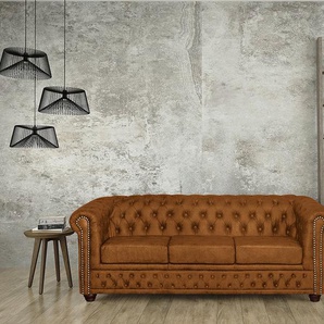 Sofa 3-Sitzer Kunstleder Braun/Cognac Kunstleder 203 x 72 x 86cm Industrial