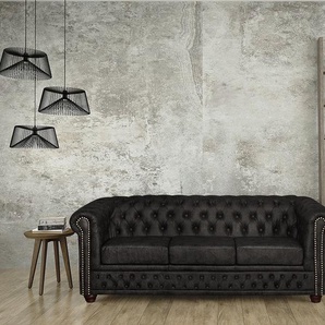 Sofa 3-Sitzer Kunstleder Schwarz/Schwarz Kunstleder 203 x 72 x 86cm Industrial