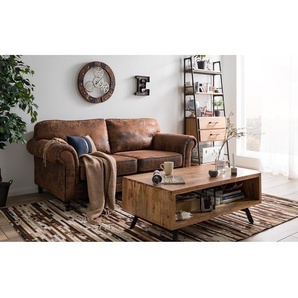 Sofa 3-Sitzer Braun/Dunkelbraun Microfaser 202 x 93 x 100cm Industrial