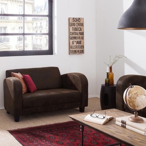 Sofa 2-Sitzer Braun/Dunkelbraun Microfaser 153 x 76 x 86cm Industrial