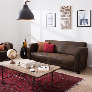 Sofa 3-Sitzer Braun/Dunkelbraun Microfaser 192 x 76 x 86cm Industrial