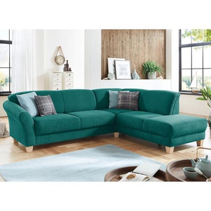 Ecksofa Webstoff Blau/Petrol Webstoff 257 x 84 x 212cm Ottomane davorstehend rechts Keine Funktion Natur