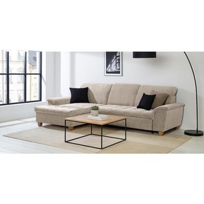 Ecksofa Charlo Braun/Cappuccino Flachgewebe Soan 279 x 81 x 164cm Longchair davorstehend links mit Schlaffunktion Natur
