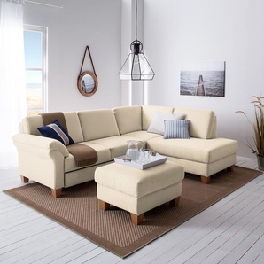 Ecksofa Microfaser Beige/Creme Webstoff 249 x 87 x 189cm Ottomane davorstehend rechts ohne Schlaffunktion Natur