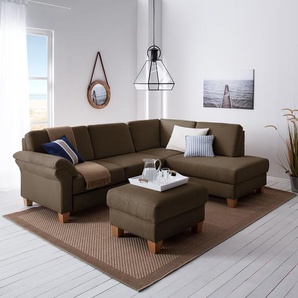 Ars Natura Ecksofa Davao Kokosnuss Braun Microfaser 249x87x189 cm mit Schlaffunktion und Bettkasten