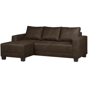 Ecksofa Antiklederlook Braun/Espresso Webstoff 200 x 72 x 144cm Longchair davorstehend links Natur