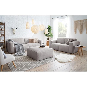 Polstergarnitur 3-2-Hocker Grau/Hellgrau Cordstoff Lola 240 x 75 x 96cm Boho