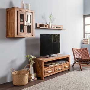 Wandboard Massivholz Sheesham, gewachst Beige 140 x 15 x 15cm