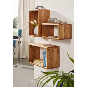 Wandregal Anamur 3er-Set Massivholz Eiche, geölt Braun 45 x 30 x 20cm Eiche