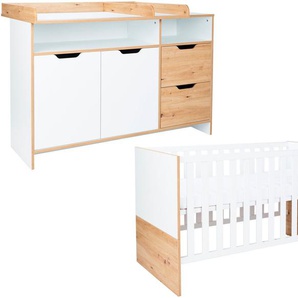 arthur berndt Babymöbel-Set Babyzimmer Set »Maxim« 2-teilig, (Spar-Set, 2-tlg., Babymöbel-Set »Maxim« bestehend aus Kinderbett und Wickelkommode), Gedämpfte Türen und Schubkästen
