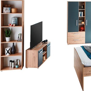 Jugendzimmer-Set ARTHUR BERNDT Alessio Schlafzimmermöbel-Sets Gr. ohne Matratze, B/H: 140 cm x 200 cm, braun (artisan oak nachbildung, anthrazit) Baby Komplett-Kinderzimmer mit Melamin-Oberfläche