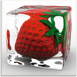 Artland Glasbild Erdbeere in Eis, Lebensmittel (1 St), in verschiedenen Größen