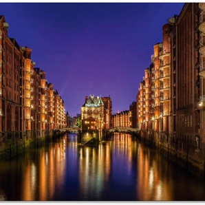 Artland Glasbild Hamburg Speicherstadt bei Nacht, Gebäude (1 St), in verschiedenen Größen