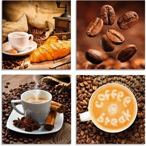 Artland Glasbild Kaffeetasse Croissant Kaffeebohnen, Getränke (4 St), in verschiedenen Größen