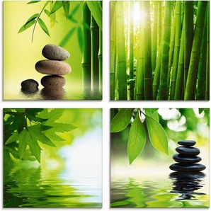 Artland Glasbild Spa Stillleben Bambus Steinpyramide, Zen (4 St), in verschiedenen Größen