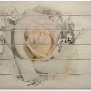Holzbild ARTLAND In Buchstaben - Rose Bilder Gr. B/H/T: 80 cm x 60 cm x 2,4 cm, Holzbild Blumenbilder Querformat, 1 St., weiß Holzbilder