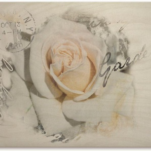 Holzbild ARTLAND In Buchstaben - Rose Bilder Gr. B/H/T: 80 cm x 60 cm x 1,2 cm, Holzbild Blumenbilder Querformat, 1 St., weiß Holzbild Holzbilder