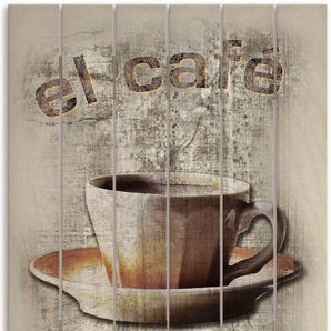 Holzbild ARTLAND Kolumbien - Das Café Bilder Gr. B/H/T: 60 cm x 80 cm x 2,4 cm, Holzbild Kaffee Bilder Hochformat, 1 St., braun Holzbilder