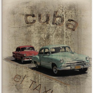 Holzbild ARTLAND Kuba - Das Taxi Bilder Gr. B/H/T: 60 cm x 80 cm x 1,2 cm, Holzbild Hochformat, 1 St., braun Holzbild Holzbilder