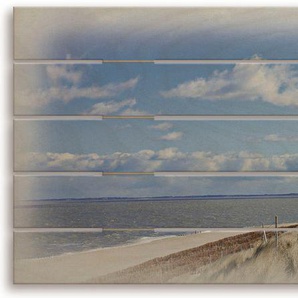 Holzbild ARTLAND Leuchtturm Sylt Bilder Gr. B/H/T: 125 cm x 50 cm x 2,4 cm, Holzbild Gebäude Querformat, 1 St., blau Holzbilder