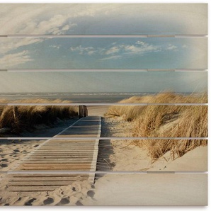 Holzbild ARTLAND Nordseestrand auf Langeoog - Steg Bilder Gr. B/H/T: 80 cm x 60 cm x 2,4 cm, Holzbild Strandbilder Querformat, 1 St., beige (naturfarben) Holzbilder