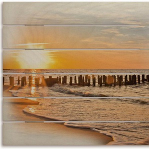 Holzbild ARTLAND Schöner Sonnenuntergang am Strand Bilder Gr. B/H/T: 80 cm x 60 cm x 2,4 cm, Holzbild Strandbilder Querformat, 1 St., orange Holzbilder