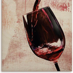Holzbild ARTLAND Wein - Rotwein Bilder Gr. B/H/T: 60 cm x 80 cm x 1,2 cm, Holzbild Wein Bilder Hochformat, 1 St., rot Holzbilder