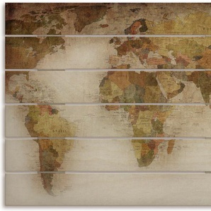 Holzbild ARTLAND Weltkarte Bilder Gr. B/H/T: 80 cm x 60 cm x 2,4 cm, Holzbild Land- & Weltkarten Querformat, 1 St., braun Holzbilder